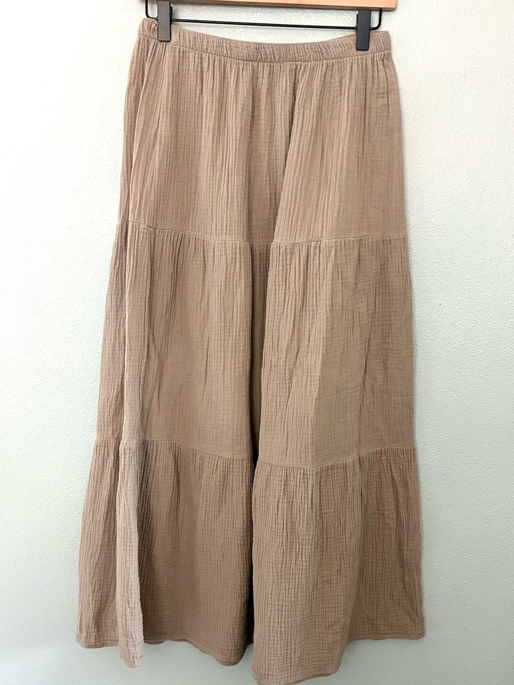 Beige Cotton Gauze Tiered Maxi Skirt Womens Boho Prairie Cottagecore